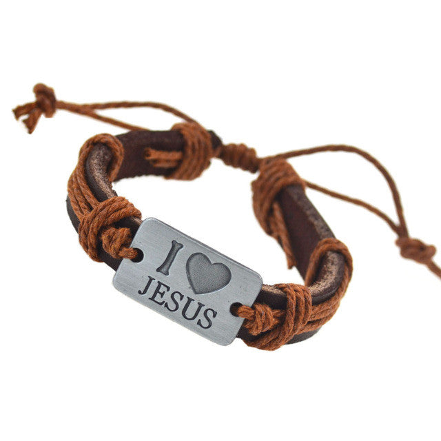 I Love Jesus Genuine Leather Bracelet